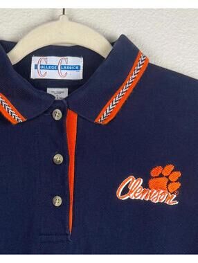 Clemson Tigers Polo Shirt Mens L Navy Orange 100% Combed Cotton Vintage NCAA Y2K